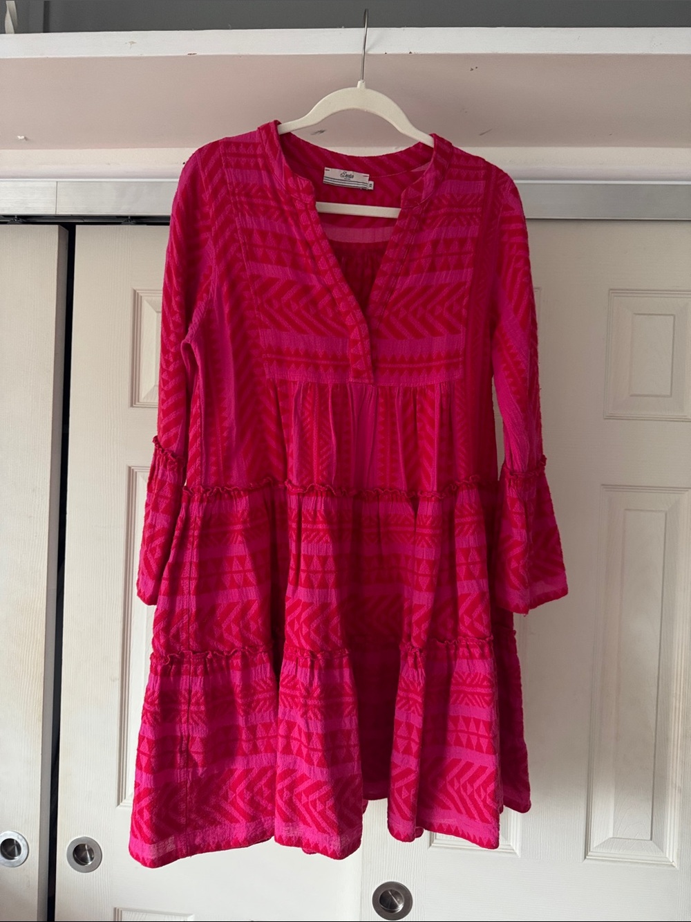 Anthropologie Bright Pink Tiered Mini Dress